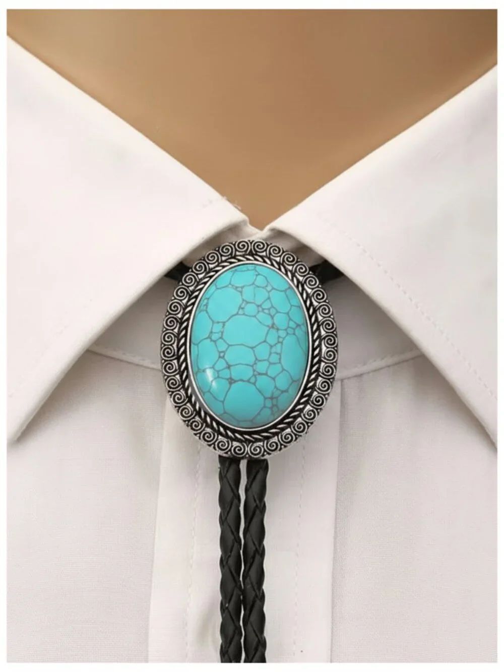 NWT Faux Turquoise Bolo Tie Western Cowboy Crackle Stone Necklace